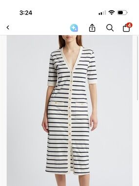 Frame White & Black Striped Button-Front Midi Dress